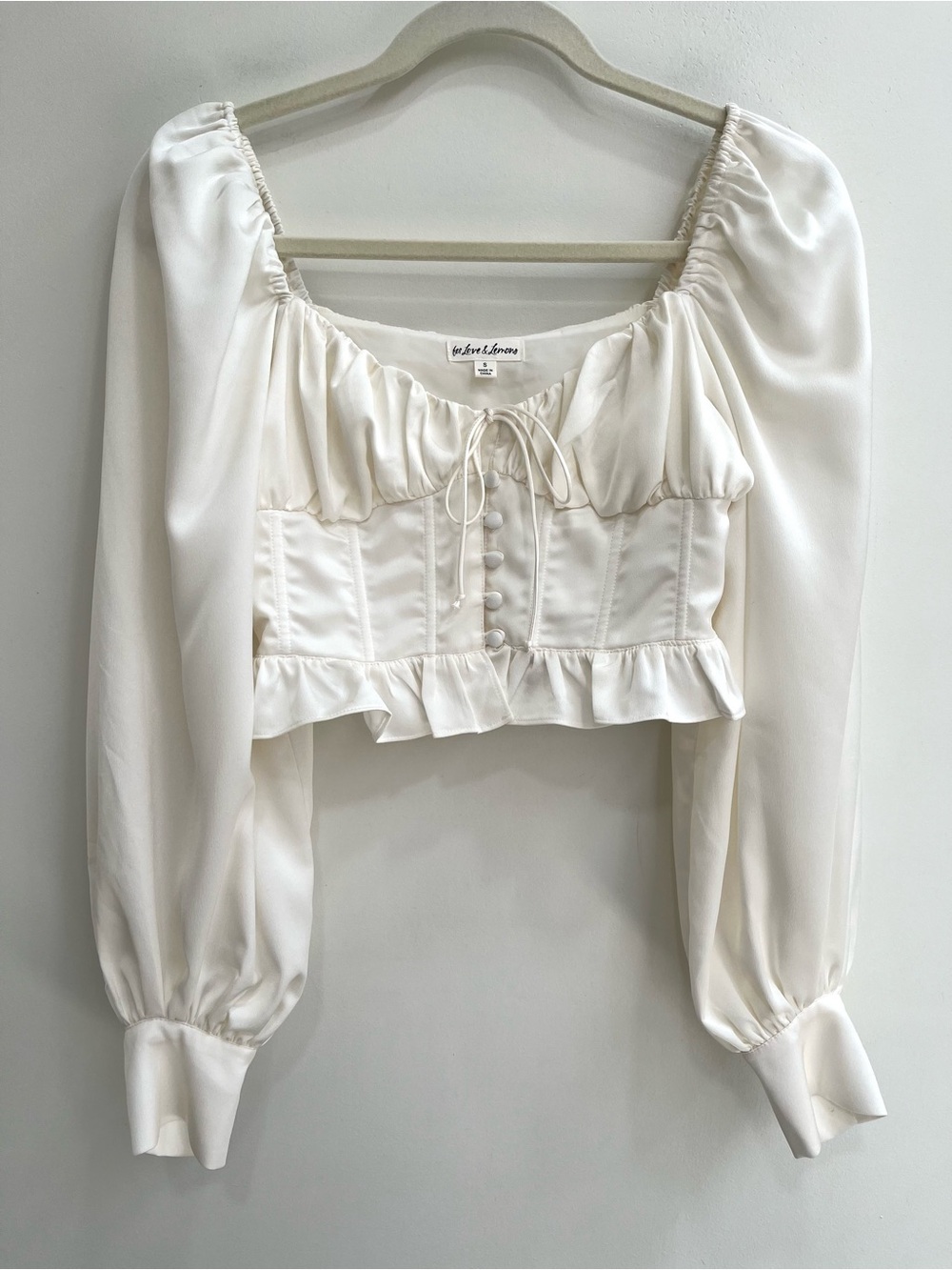 For Love and Lemons Carina blouse off white satin milkmaid corset Victorian S - Picture 4 of 11